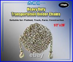 2 Pack G70 1/2 x 20' Tow Chain Binder for Flatbed Truck Trailer Farm Tie Down