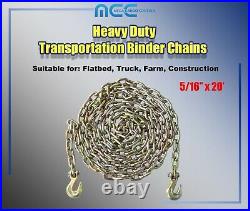 4 Pack G70 5/16 x 20' Tow Chain Binder for Flatbed Truck Trailer Farm Tie Down