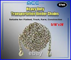 6 Pack G70 5/16 x 20' Tow Chain Binder for Flatbed Truck Trailer Farm Tie Down
