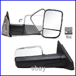 Manual Towing Mirrors For 06 Dodge Ram 1500 Pickup Truck Trailer Chrome Flip-Up