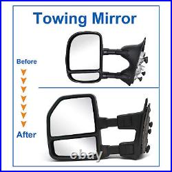Pair Tow Mirrors For 99-16 Ford F-250 F-350 Super Duty Manual Trailer Chrome Cap