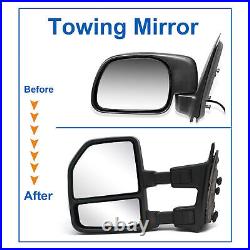 Tow Mirrors For 1999-16 Ford F-250 F-350 Super Duty Manual Trailer Chrome Cap
