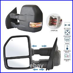 Towing Mirrors Fit 2015-20 Ford F-150 Power Heated LED Turn Signal Lamp Balck