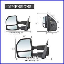 Towing Mirrors For 15-2020 Ford F-150 Pickup Power Heated Sensor Signal 22 Pin
